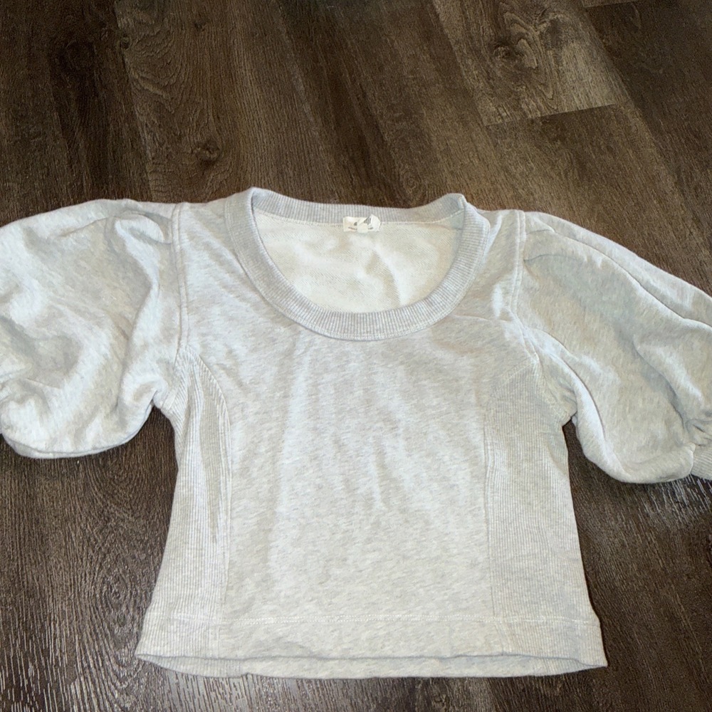 Aerie Seams Right Cropped Sweatshirt Women Sz XS Gray Short Puff Sleeve